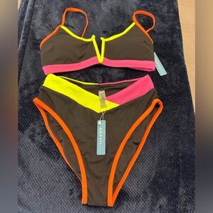 Popvil Colorful Bikini Set with Neon Accents (New with tags)